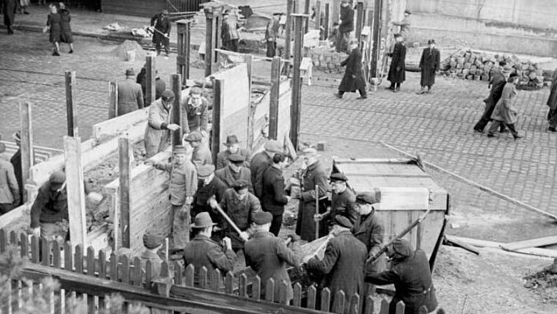 German civilians building a blockade in Berlin. 